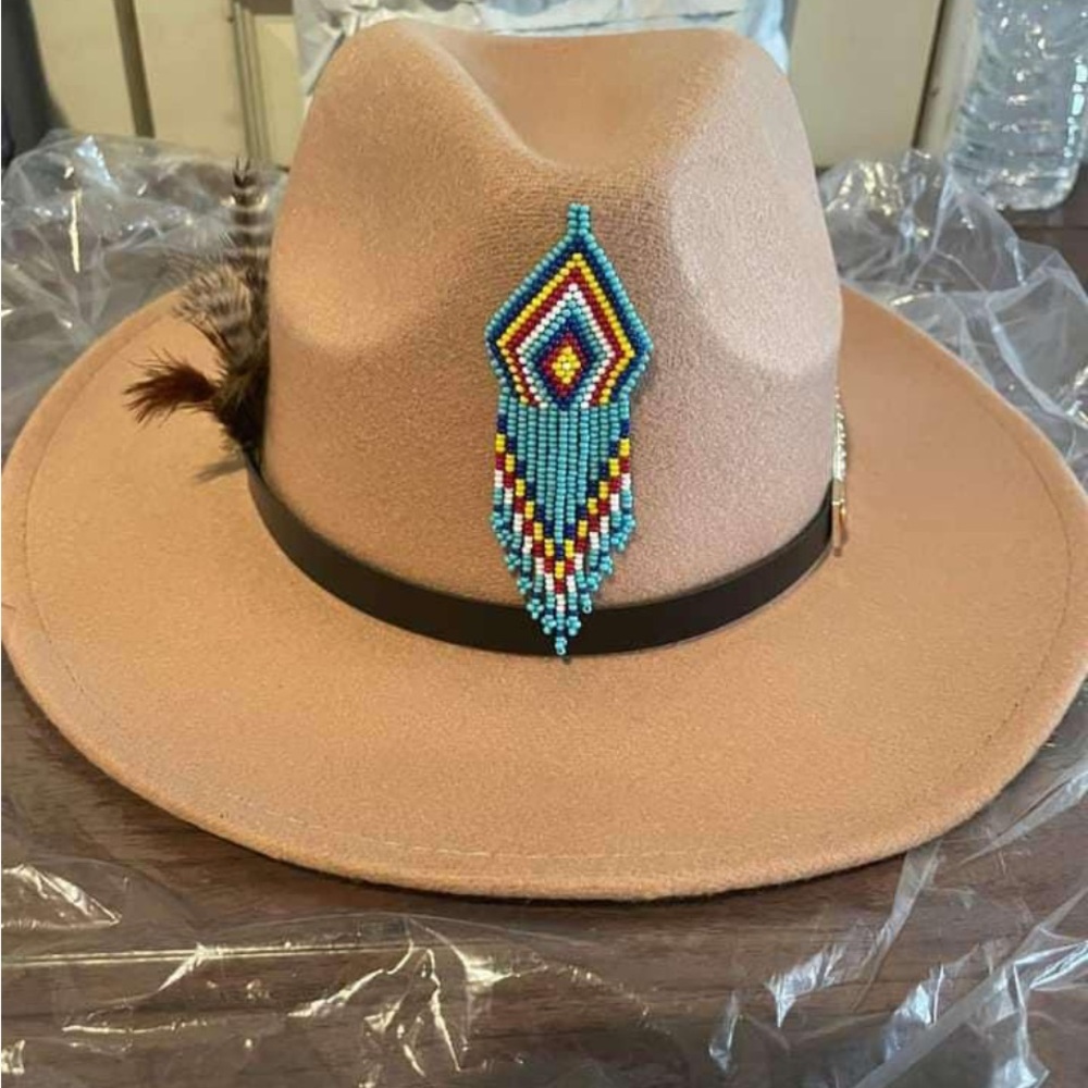 Custom Bohemian Hat, with Beaded Accents and Feathers